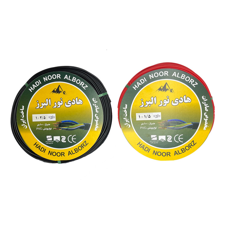 سیم برق افشان 1 در 1.5 و 1 در 2.5 هادی نور البرزccaمدل 2.5BK - 1.5R بسته دو عددی